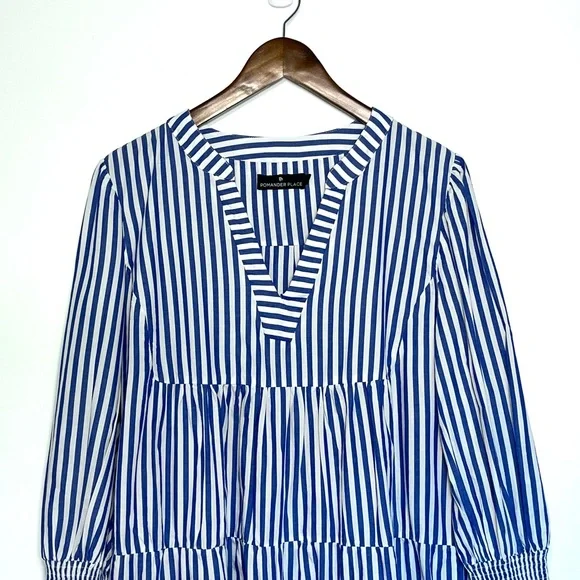 Pomander Place Blue and White Striped Mini Dress - Picture 4 of 13